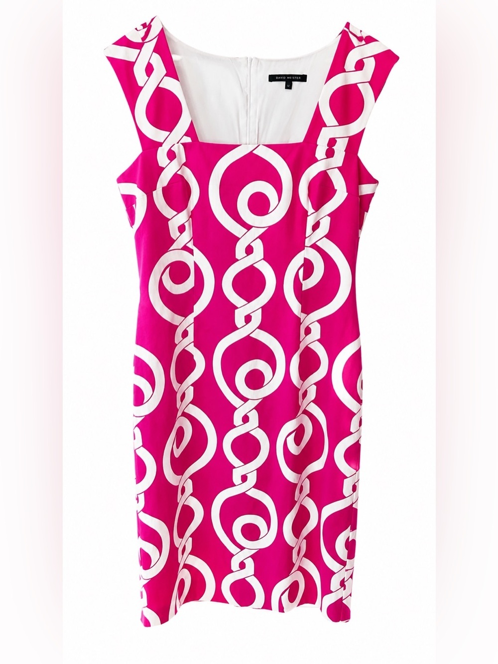 David Meister Sheath Hot Pink and White Sleeveless Dress-Size 12